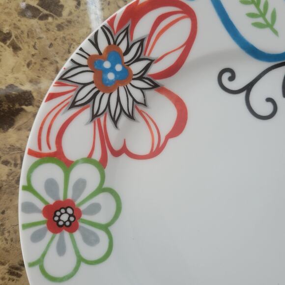 Fitz and Floyd Salad Plates Gourmet Mod Floral Set of Three Bright Floral Design - Picture 6 of 9